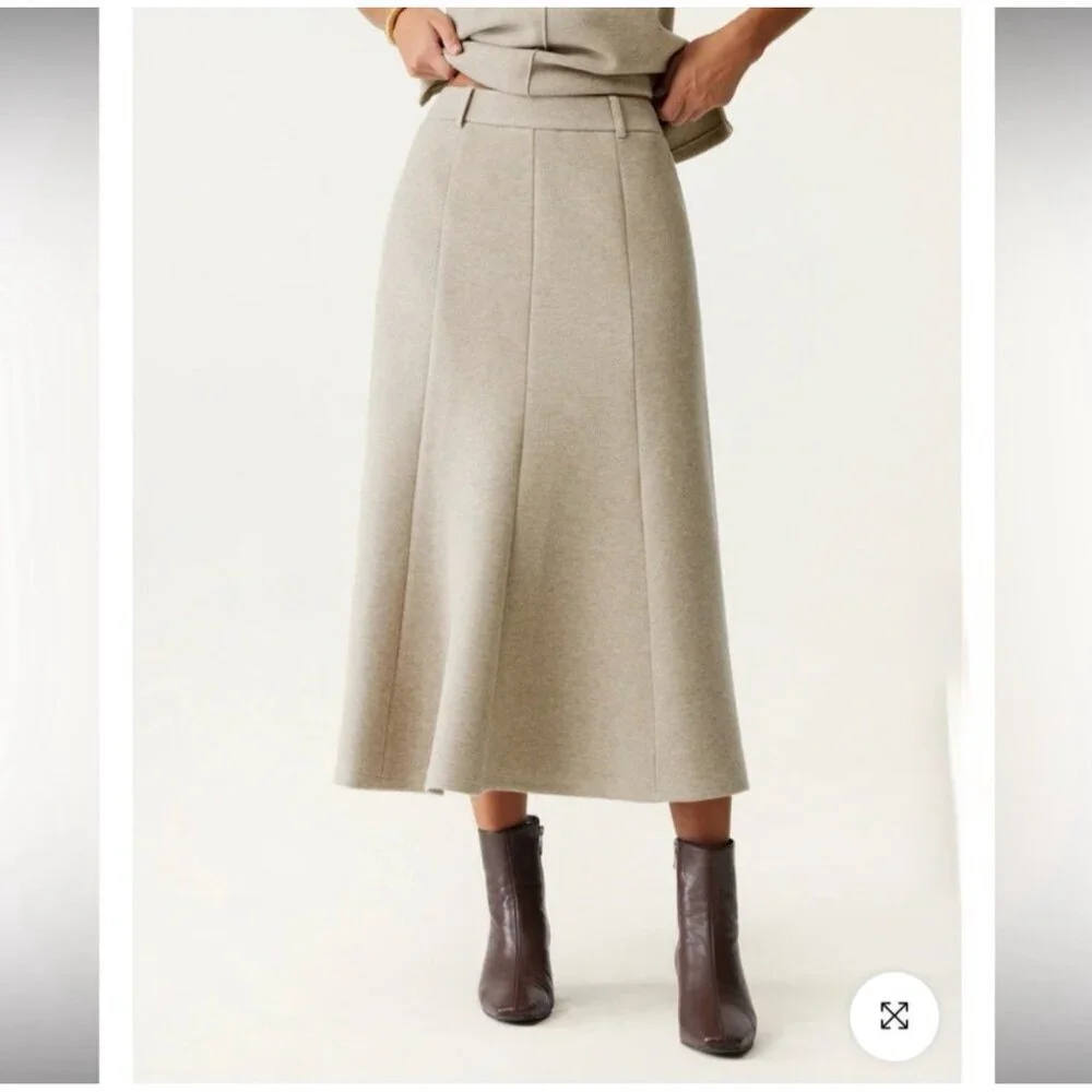 NWT OGL Wool Blend Flared Midi Maxi Skirt Size L Heathered Oatmeal Women’s - Picture 1 of 7